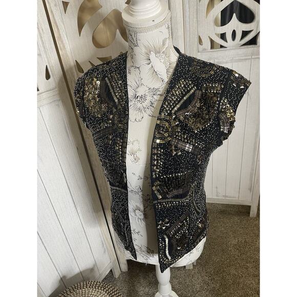 Hinge Womens Sequins Beaded Embellished Sleeveless Vest Metallic Size Small - Picture 2 of 6
